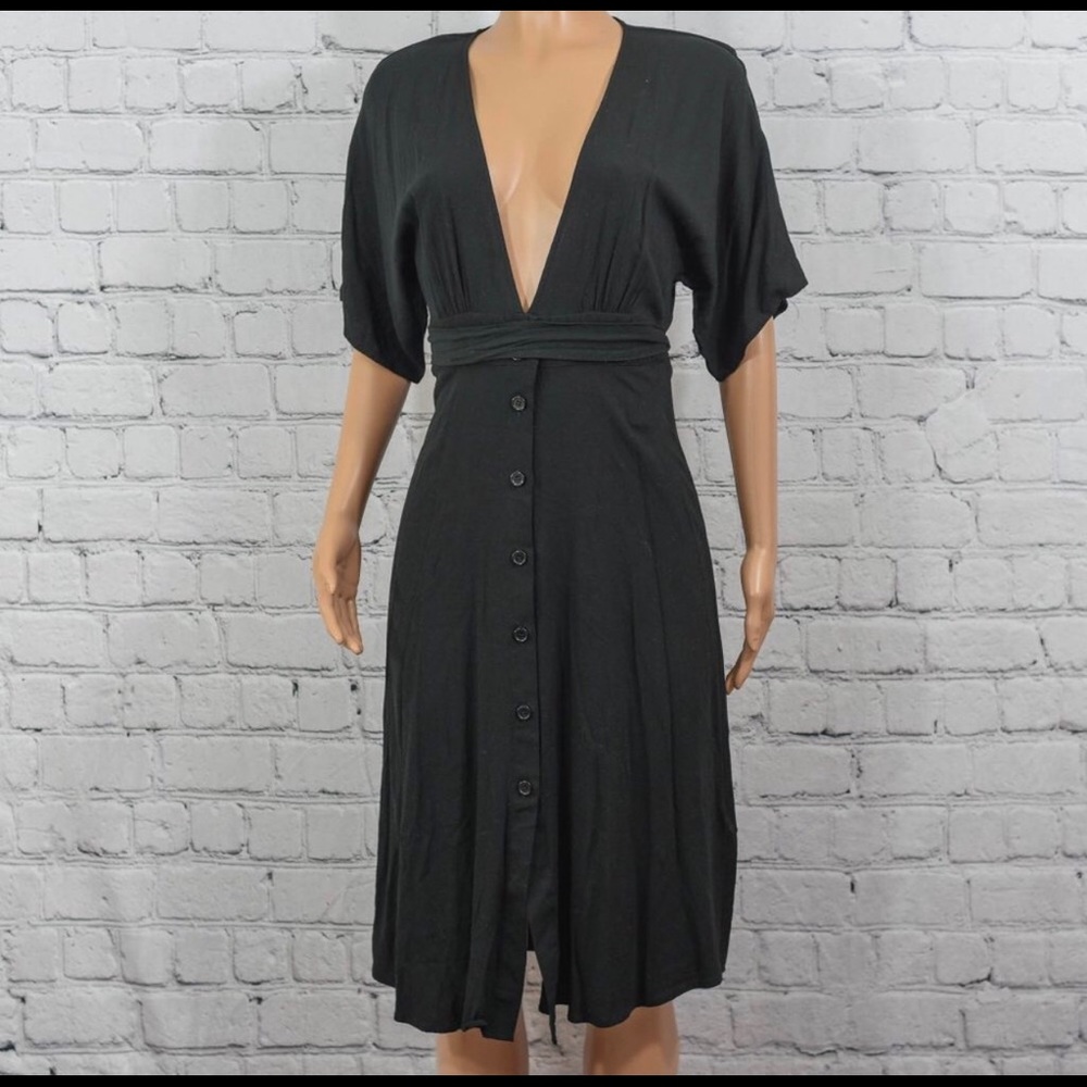 Forever 21 black midi dress deep V cleavage black